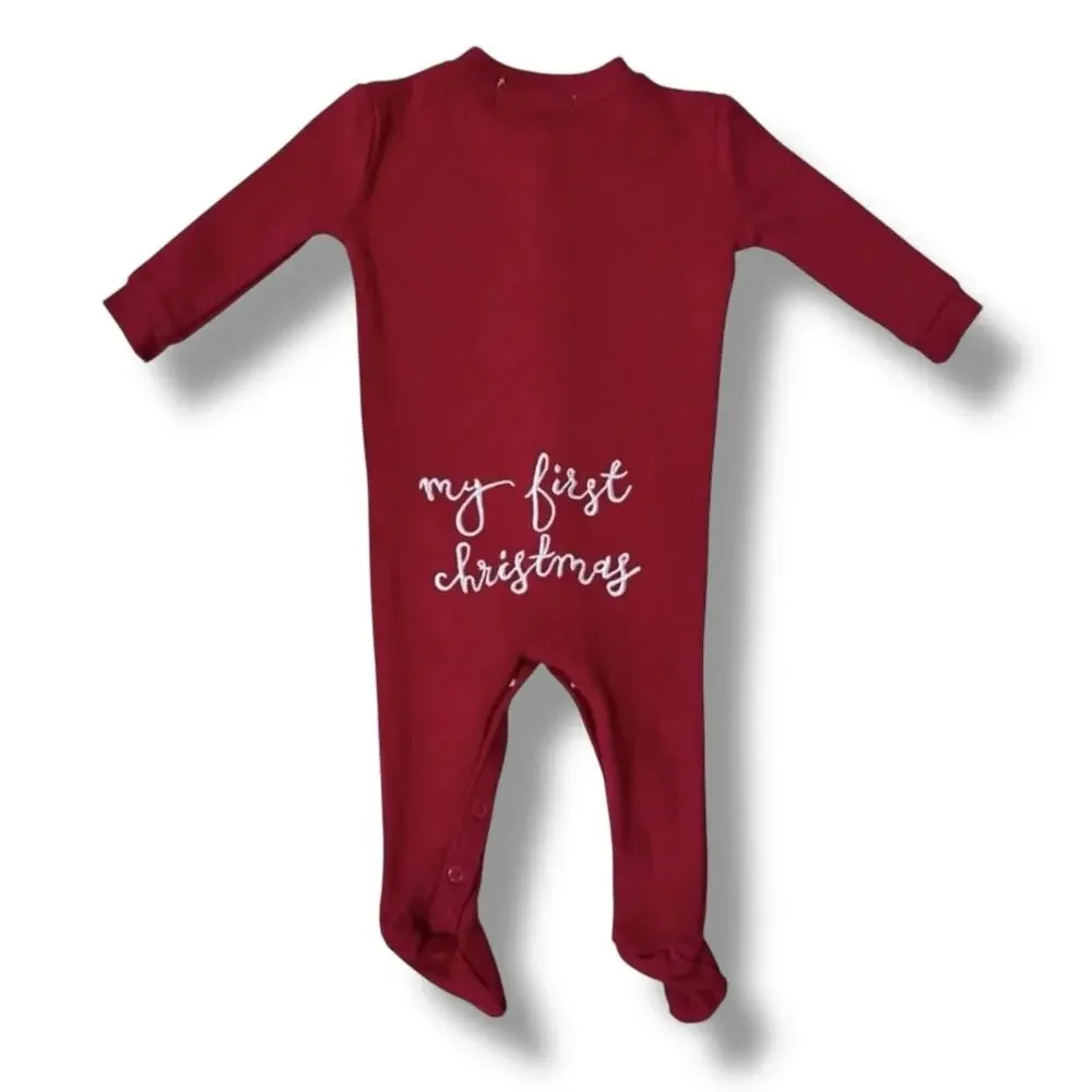 Pottery Barn Sleeper 3-6M Red My First Christmas One Piece Footed Holiday